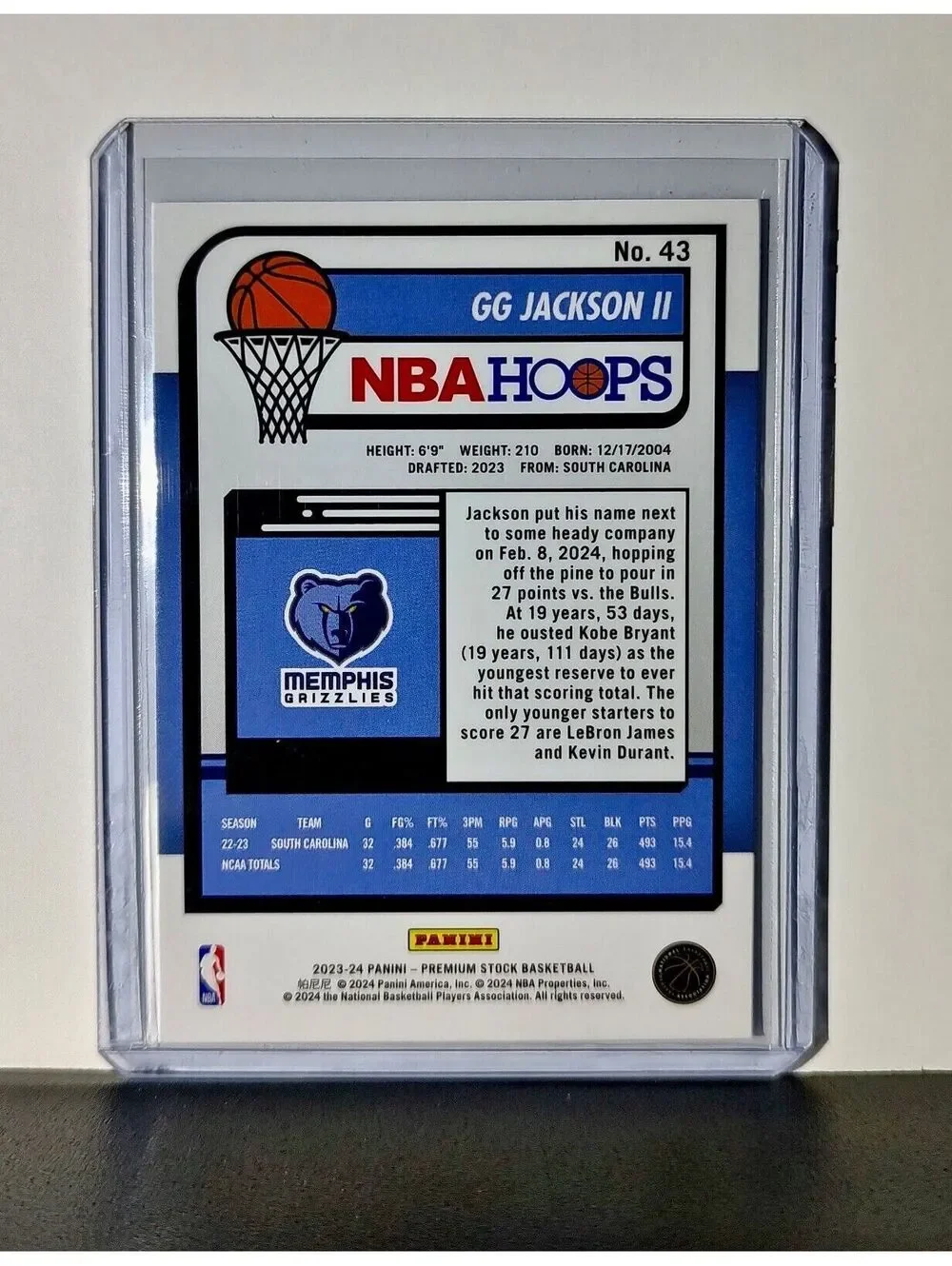 GG Jackson II 2023-24 Panini Premium Stock NBA Hoops #43 Rookie Card Grizzlies